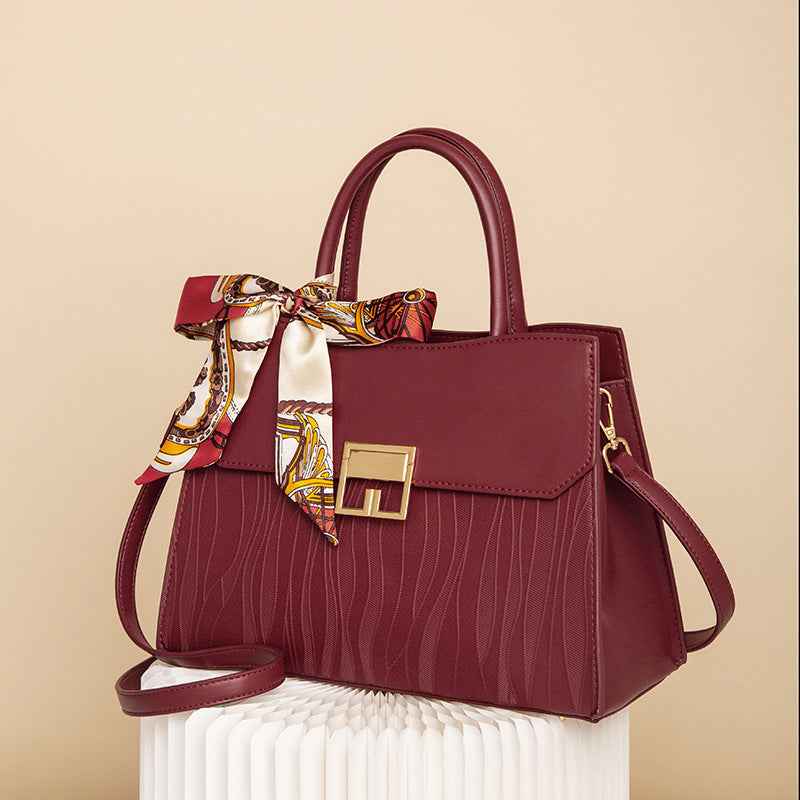 Scarf Decor Leather Handbag