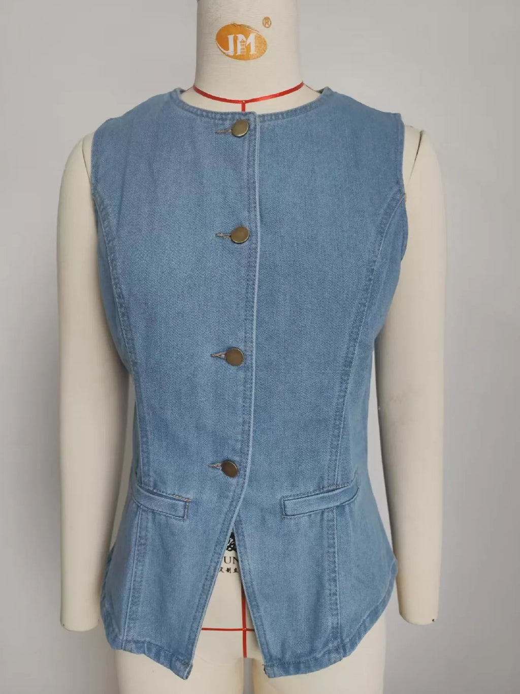 Sleeveless Button-Front Vest and Pants Denim Set - Girly Tea