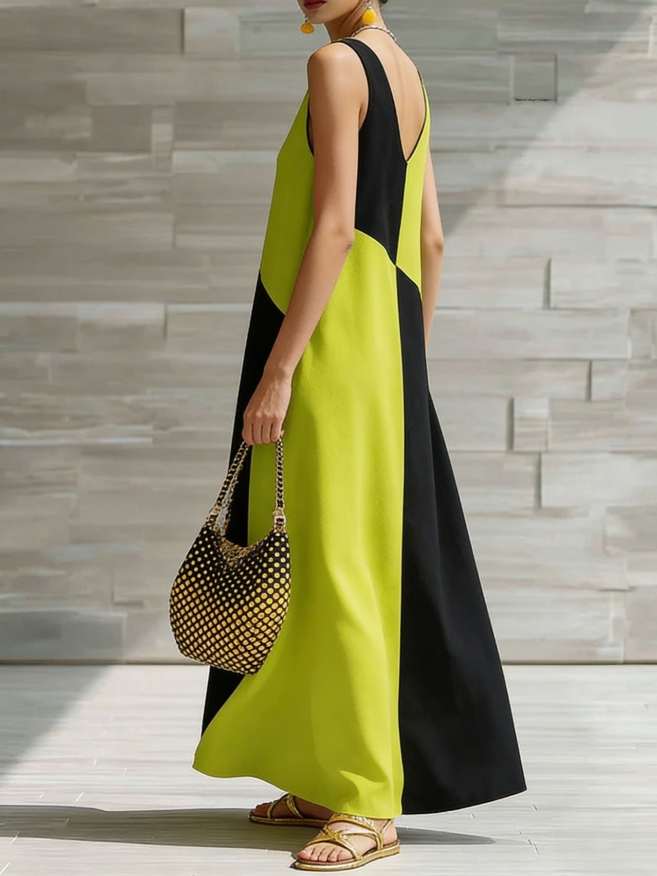 Color Block Sleeveless Maxi Dress - Girly Tea