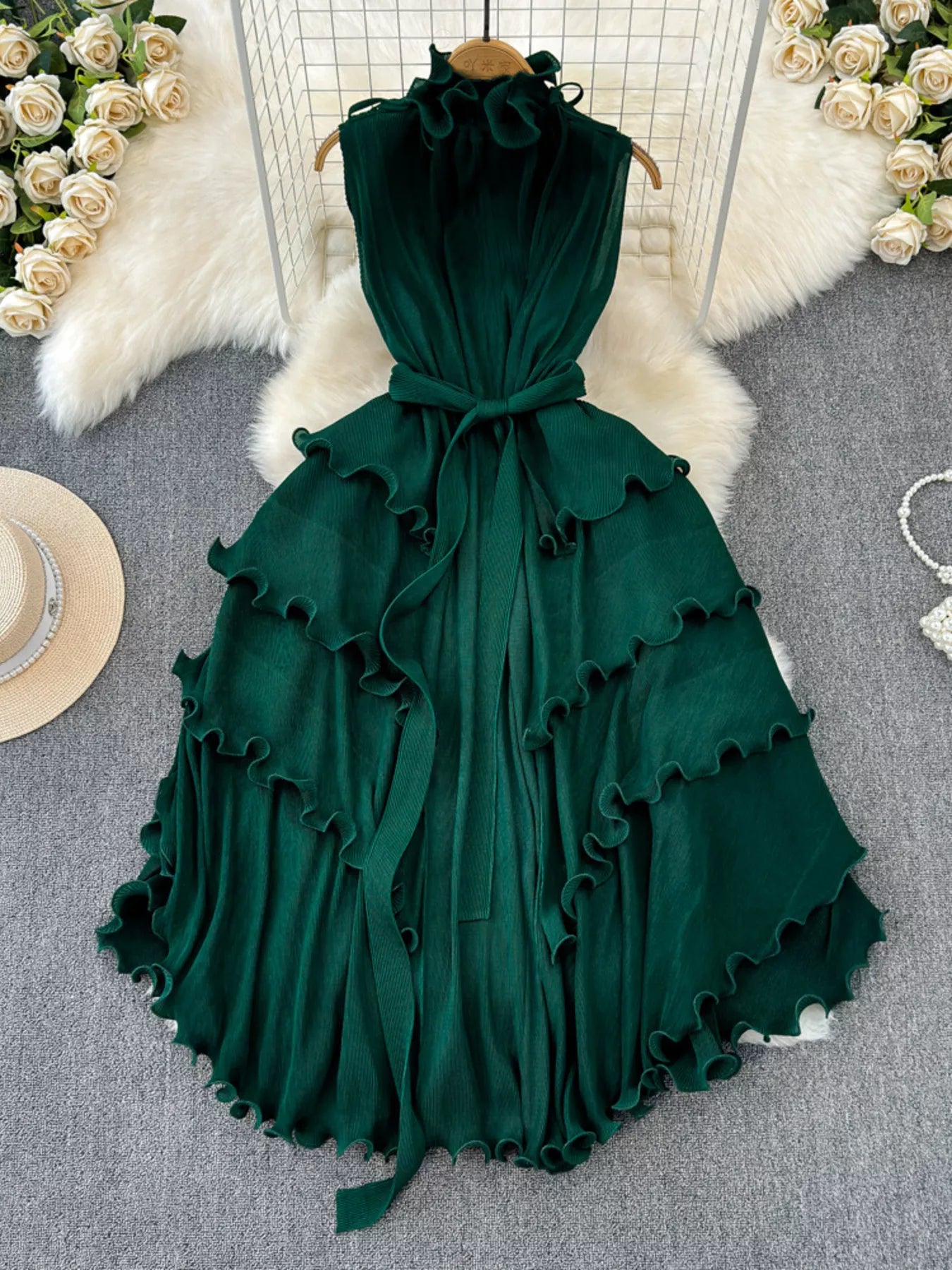 Ruffled Tiered Sleeveless Midi Dress - Girly Tea