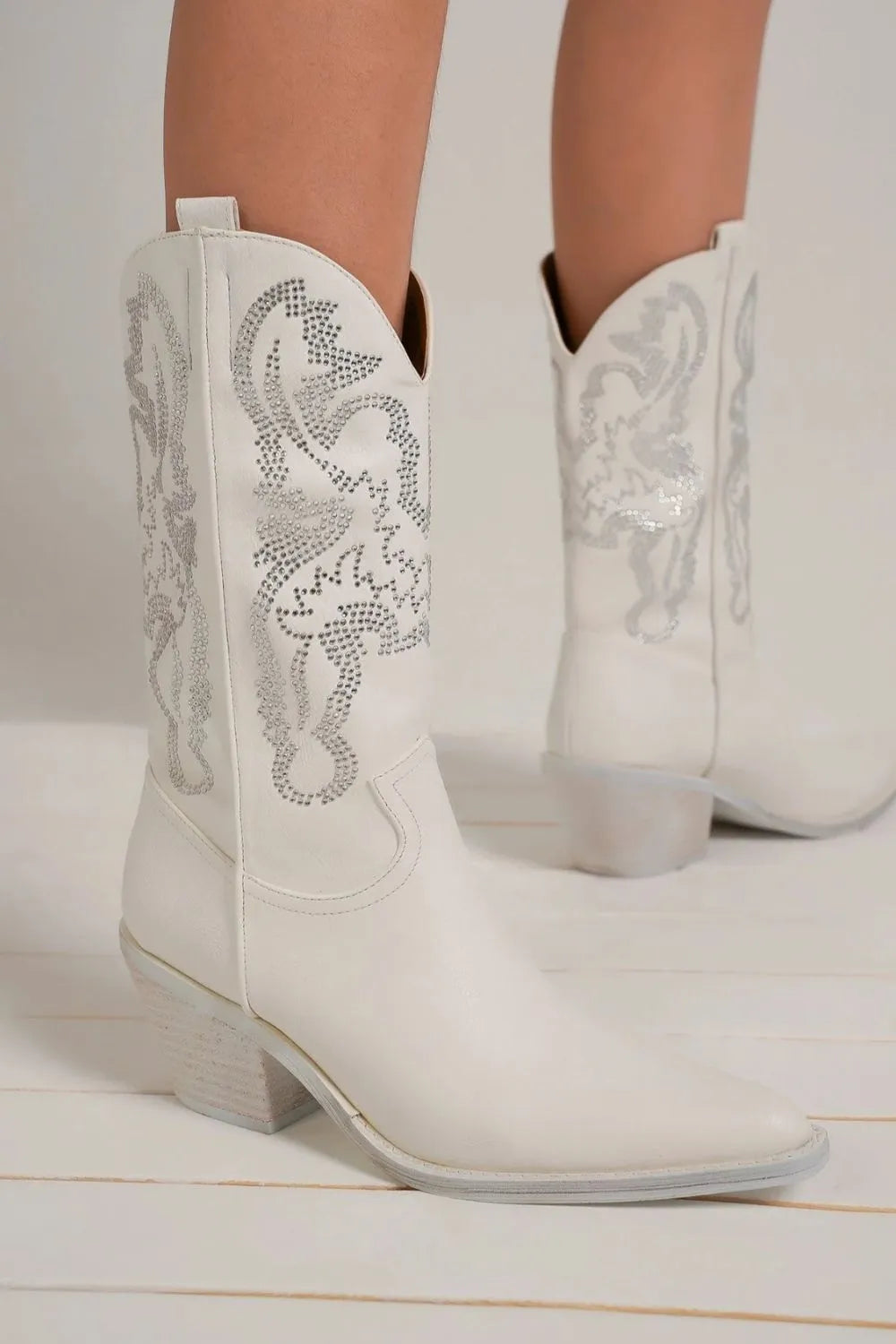 Beast Fashion Rhinestone Detail Point Toe Boots - Girly Tea