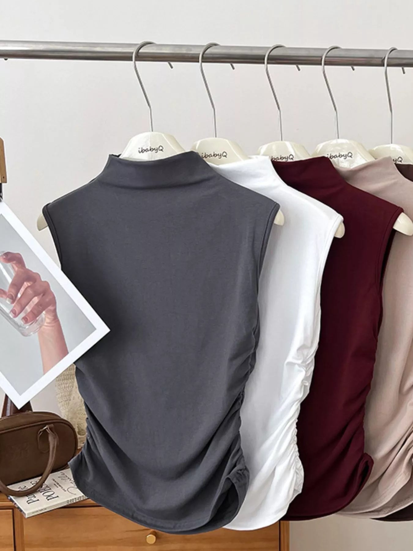 Ruched Mock Neck Tank - Girly Tea