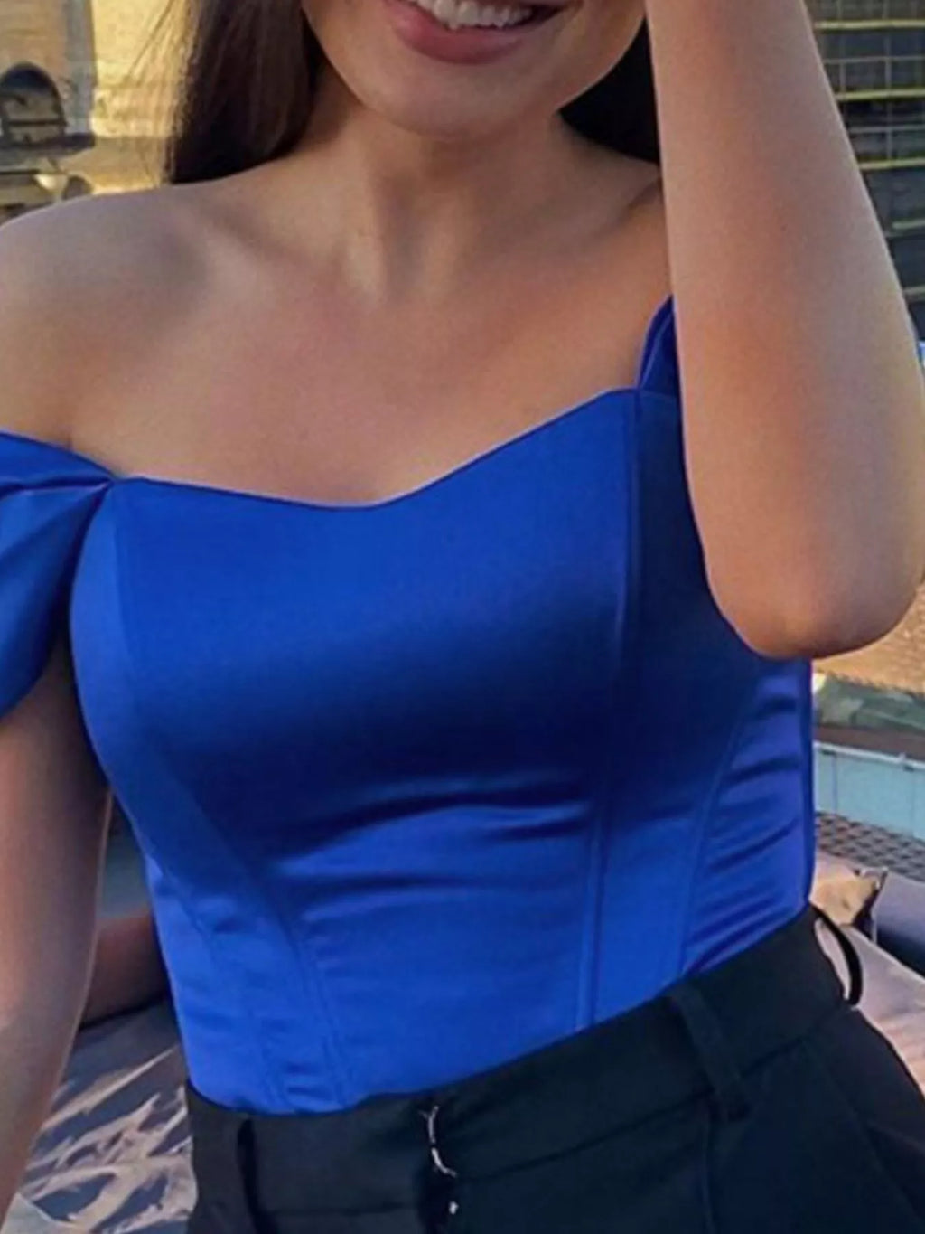 Off-Shoulder Short Sleeve Blouse - Girly Tea