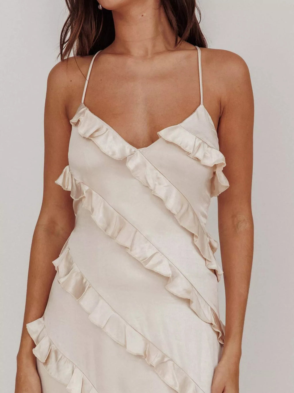 Ruffled Spaghetti Strap Maxi Dress - Girly Tea