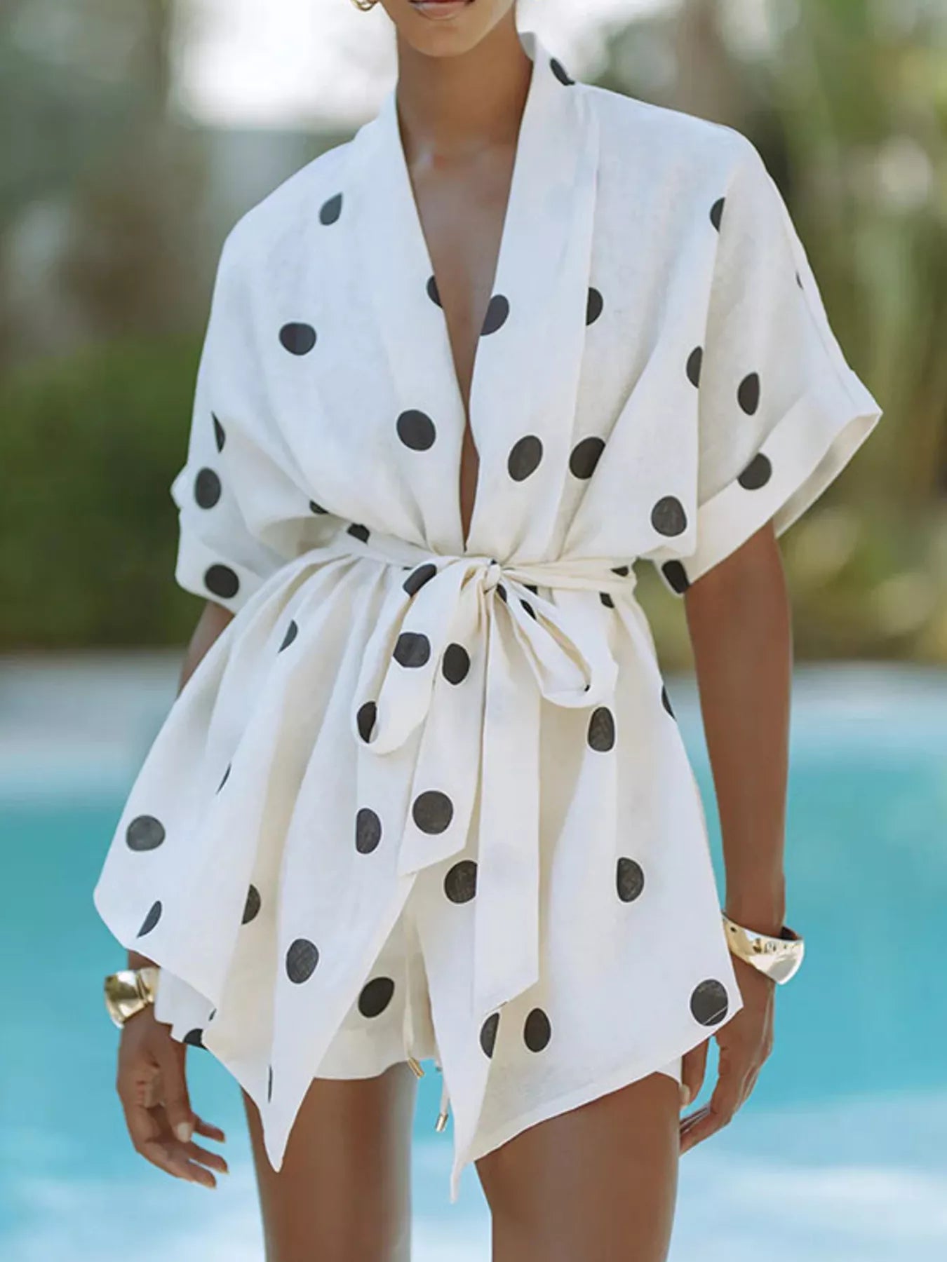 Polka Dot Tie Waist Top and Shorts Set - Girly Tea