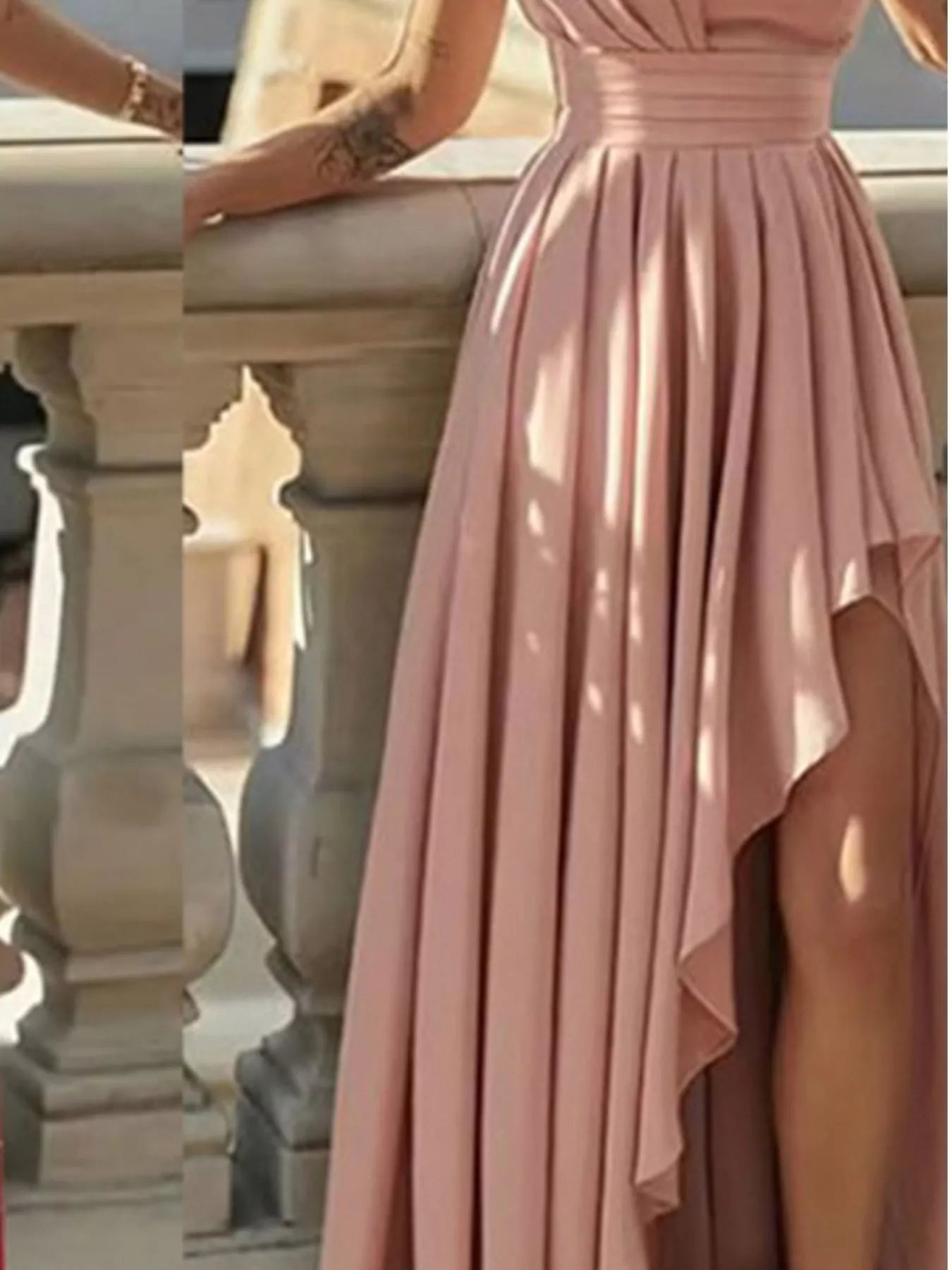 One-Shoulder Asymmetrical Hem Maxi Dress - Girly Tea