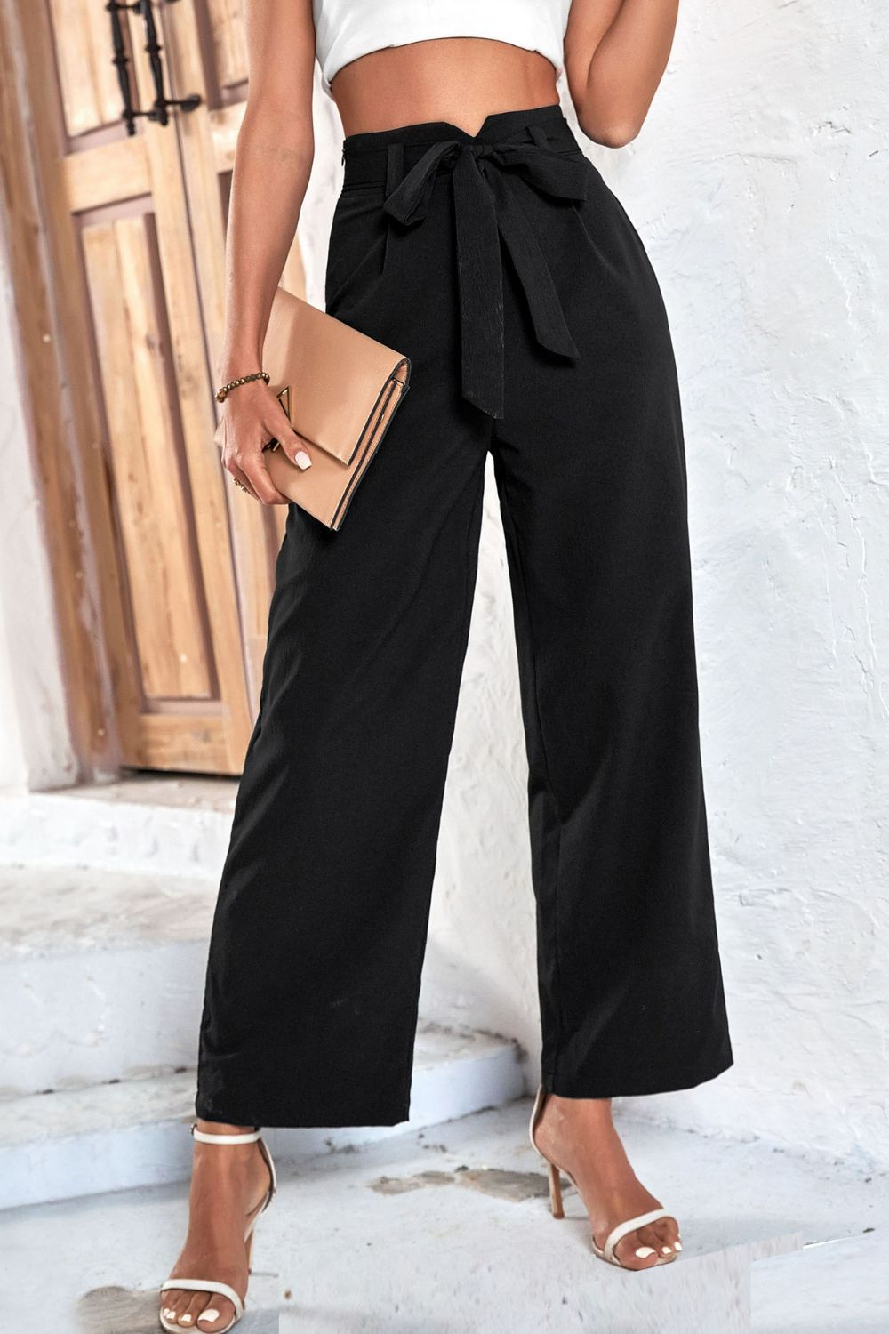 Perfee Belted High-Rise Wide Leg Pants - Girly Tea