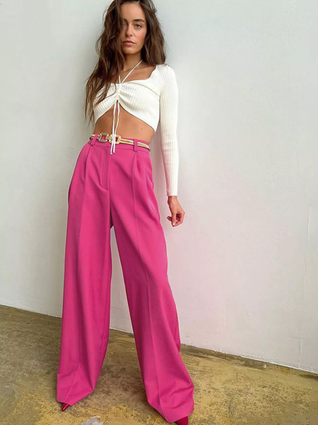 Wide Leg Pleated Pants - Girly Tea