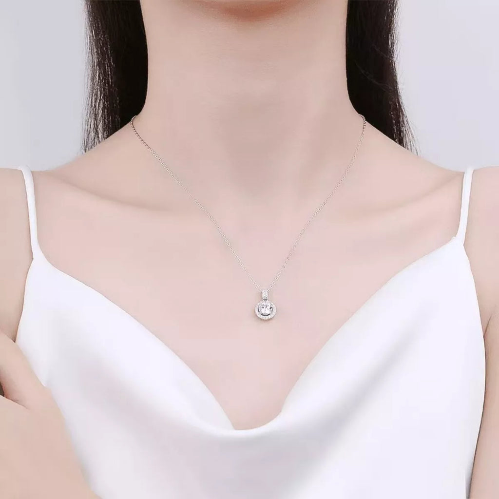 1 Carat Moissanite 925 Sterling Silver Pendant Necklace - Girly Tea