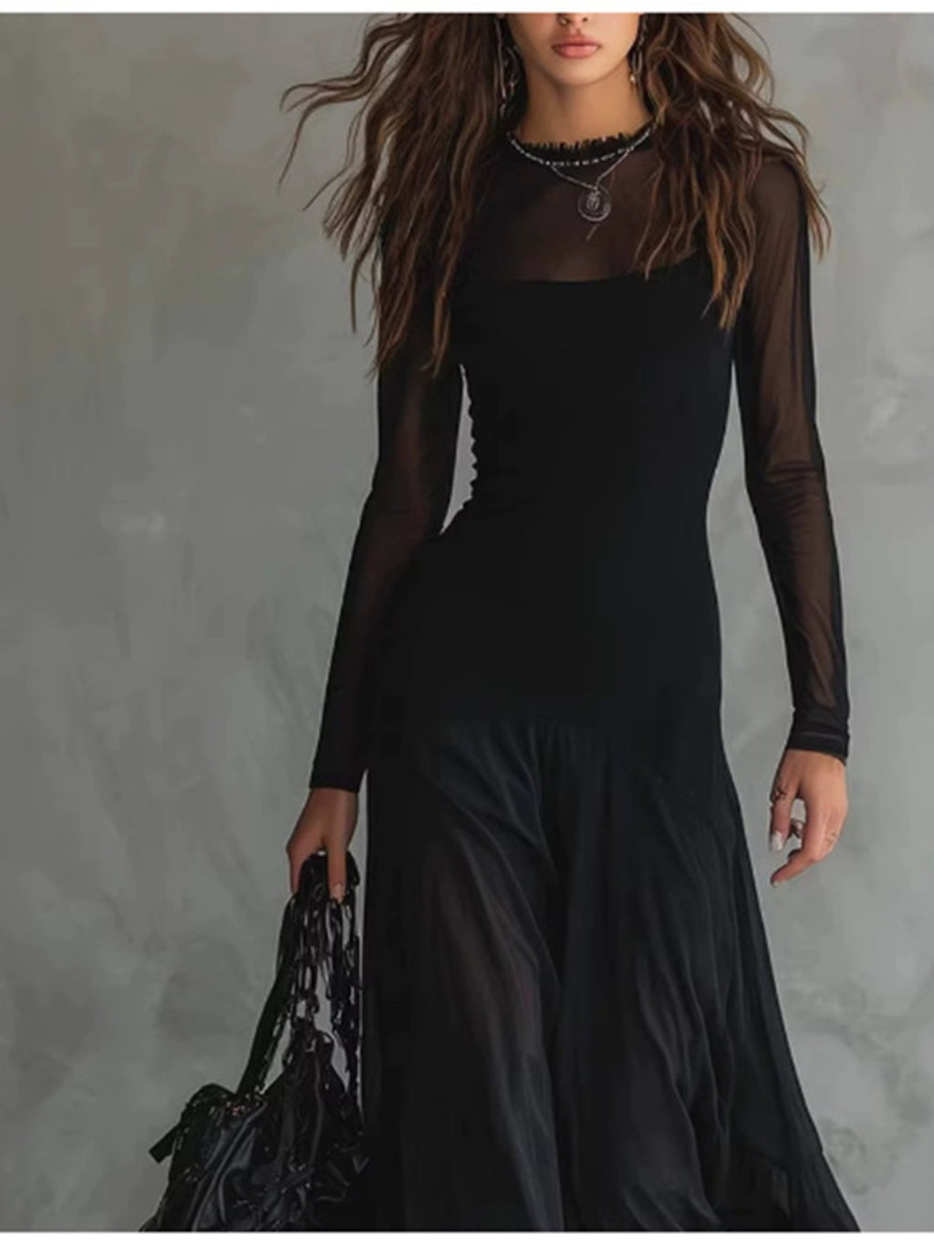 Sheer Mesh Maxi Dress Two-Piece Set - Girly Tea