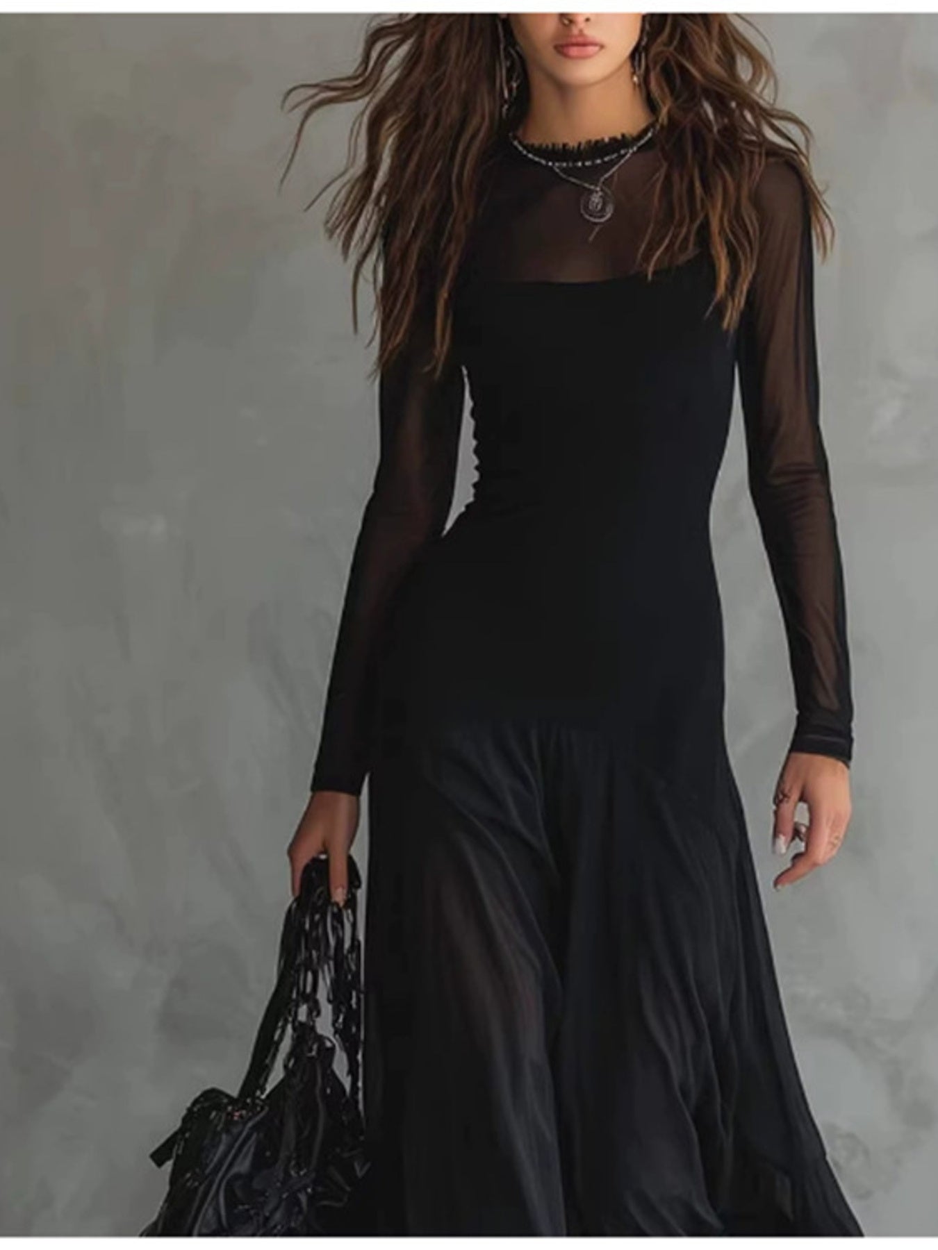 Sheer Mesh Maxi Dress Two-Piece Set - Girly Tea