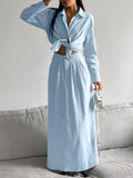 Tie-Front Shirt and Maxi Skirt Set - Girly Tea