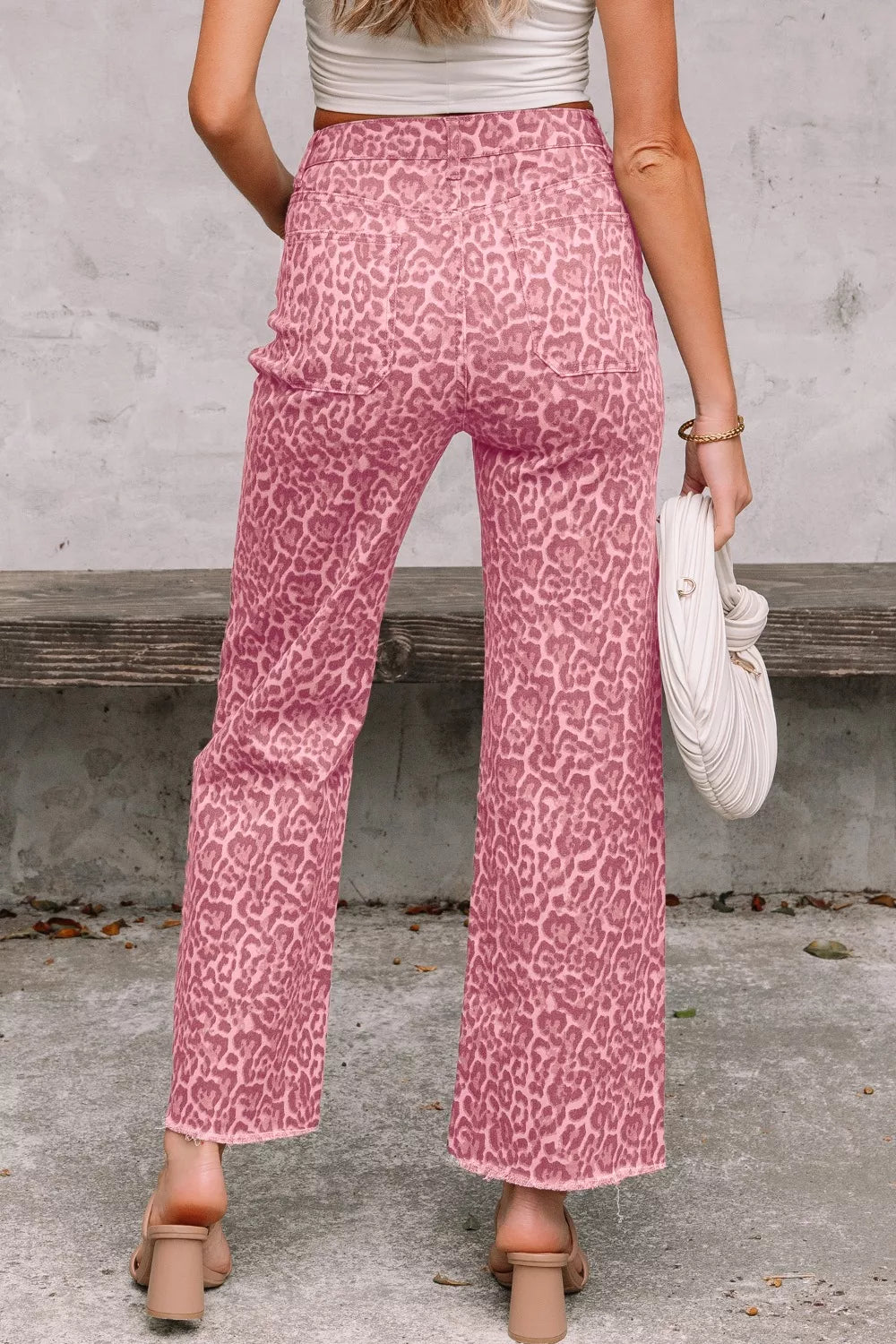 Leopard Frayed Edge Wide Leg High Waist Jeans - Girly Tea