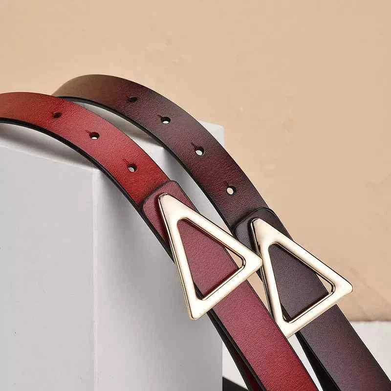 Triangle Buckle Leather Skinny Belt
