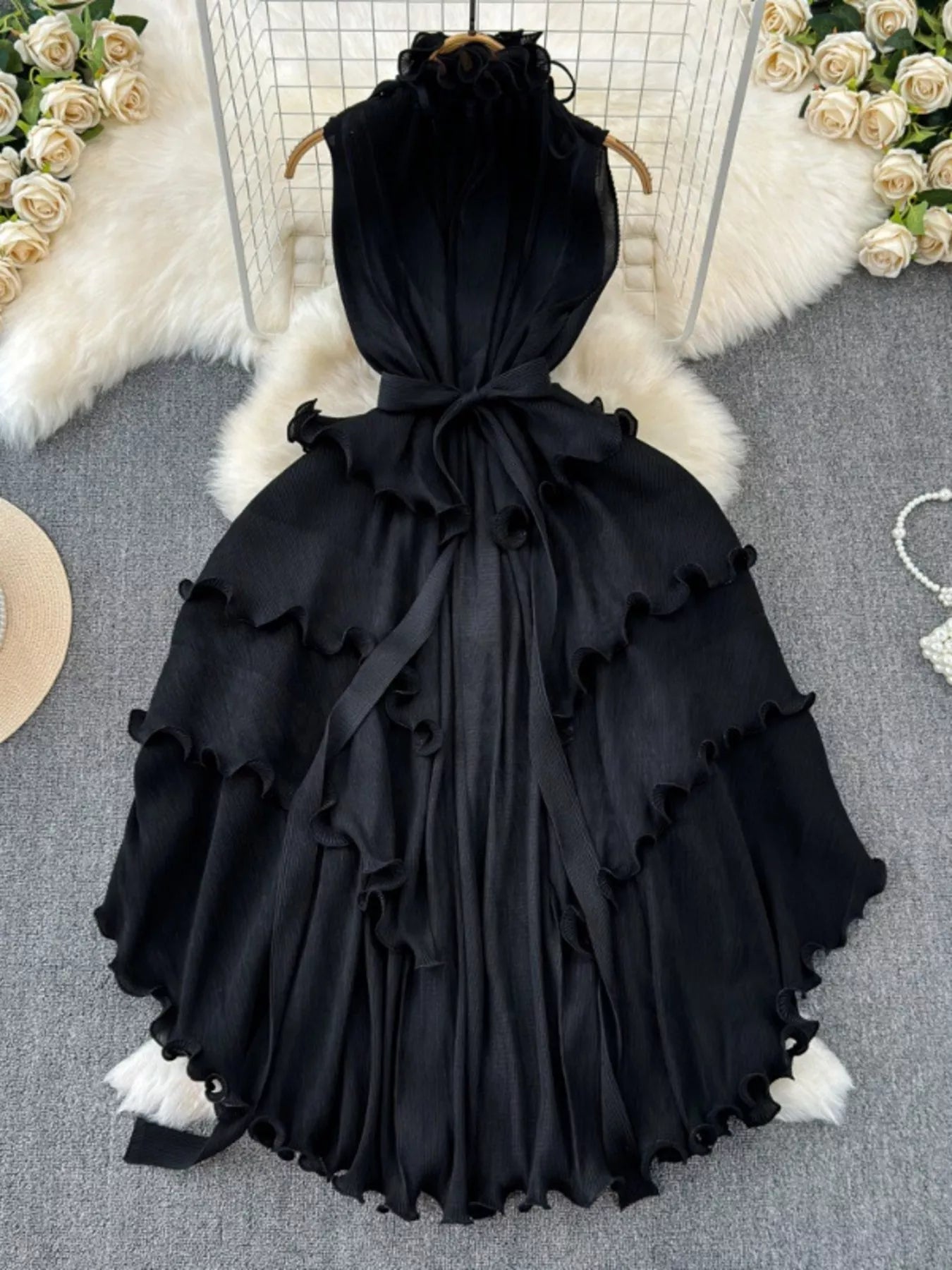Ruffled Tiered Sleeveless Midi Dress - Girly Tea
