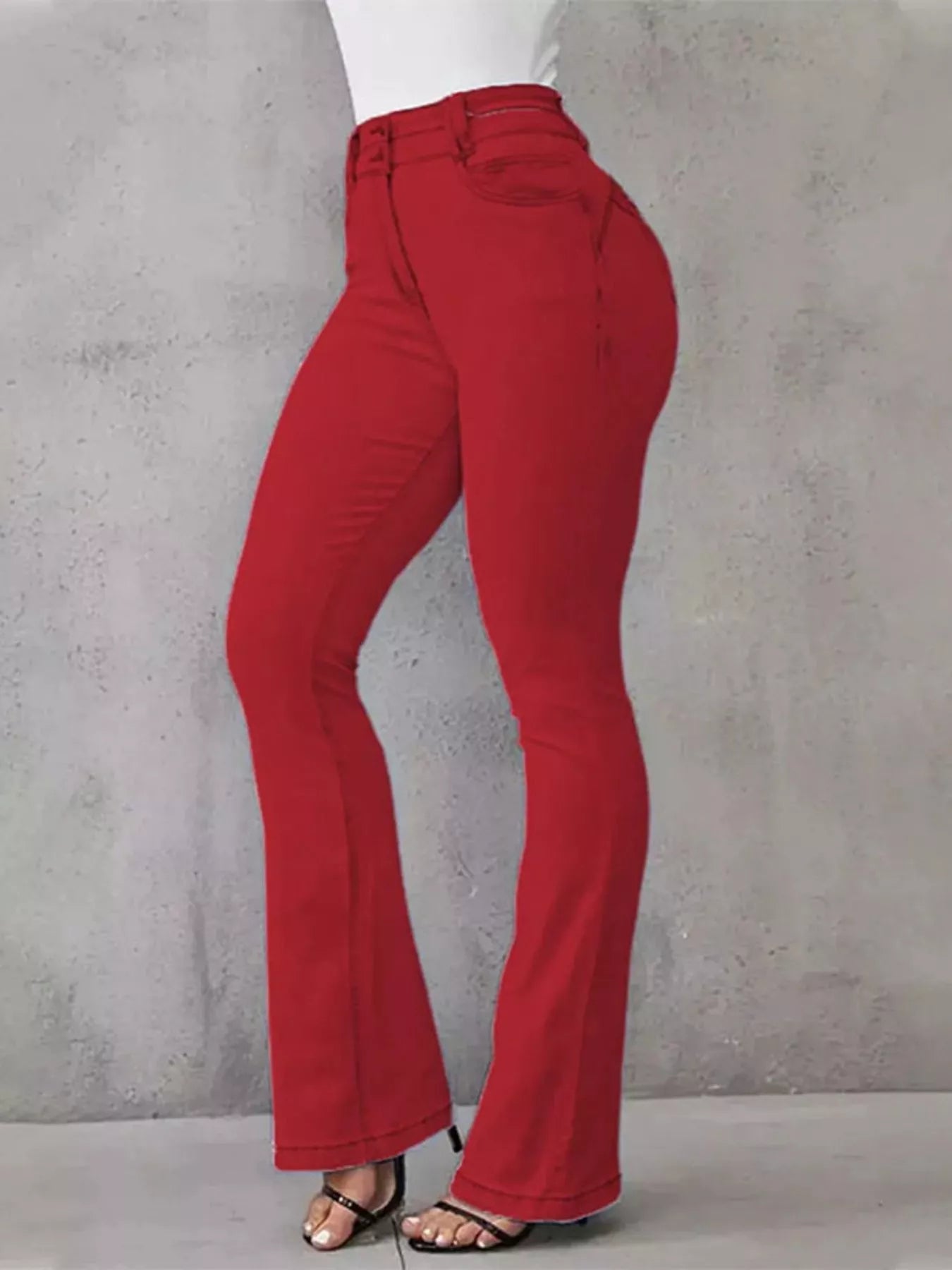 Full Size Wash High-Waisted Flare Jeans Plus Size - Girly Tea
