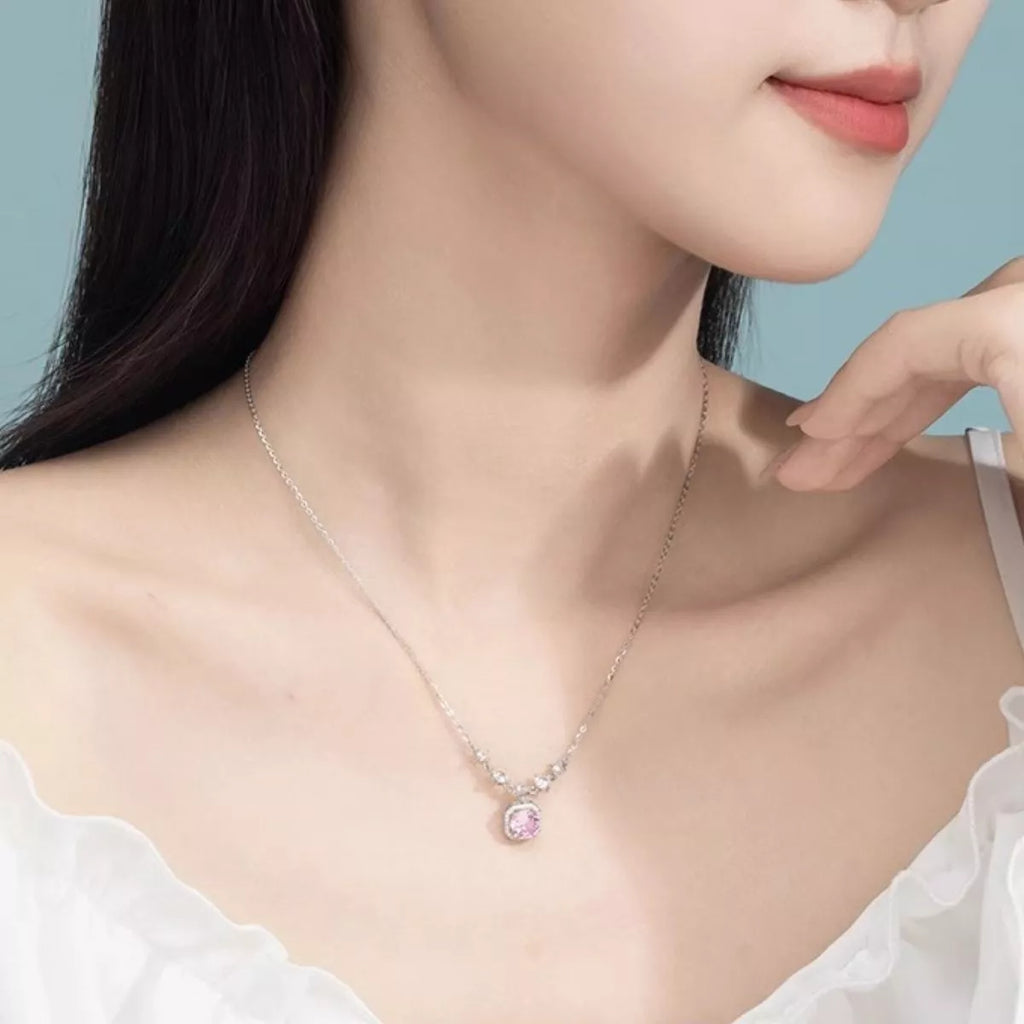 925 Sterling Silver Zircon Pendant Necklace - Girly Tea