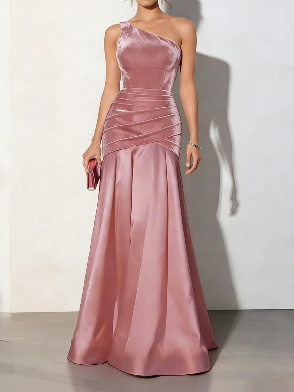 Velvet One-Shoulder Mermaid Maxi Dress - Girly Tea