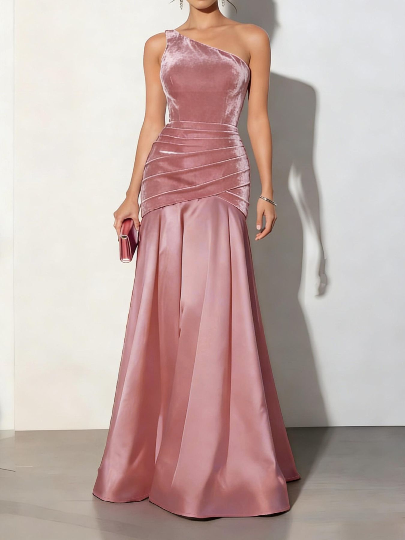 Velvet One-Shoulder Mermaid Maxi Dress - Girly Tea