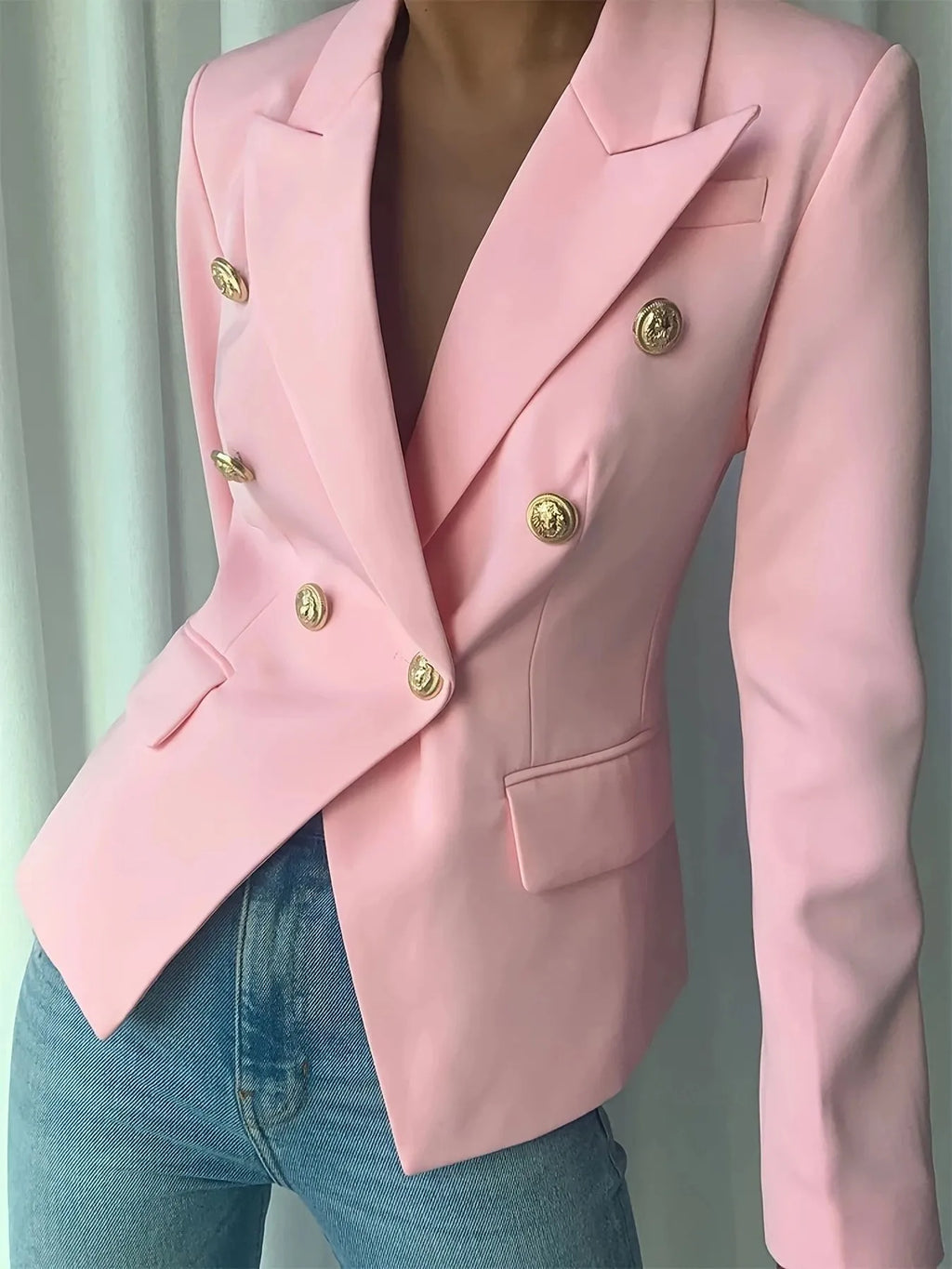 Decor Button Lapel Collar Blazer - Girly Tea