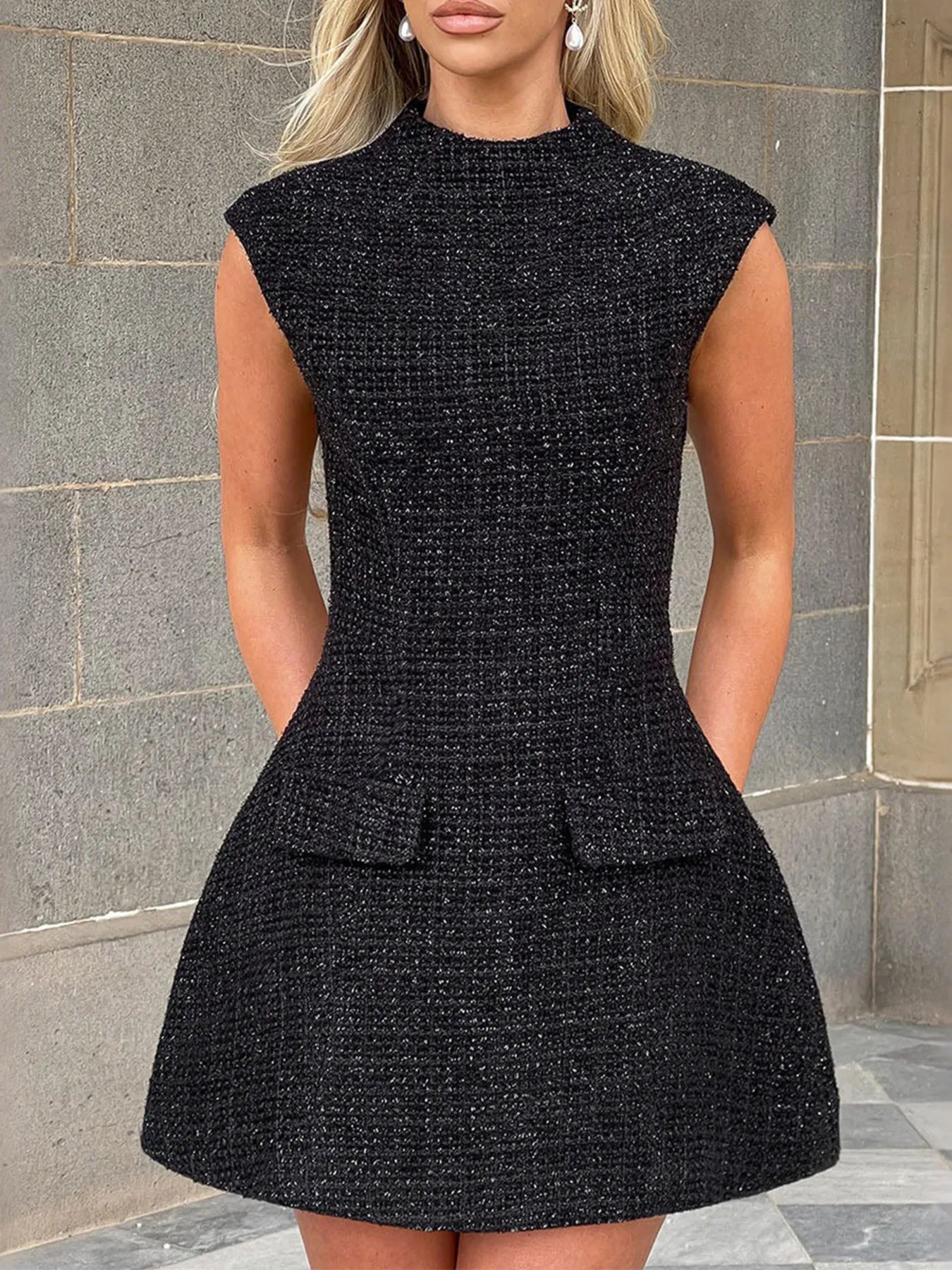 Cutout Back Round Neck Cap Sleeve Mini Dress - Girly Tea