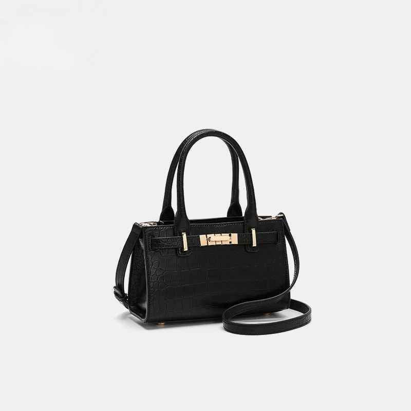 Crocodile-Embossed Leather Top Handle Handbag