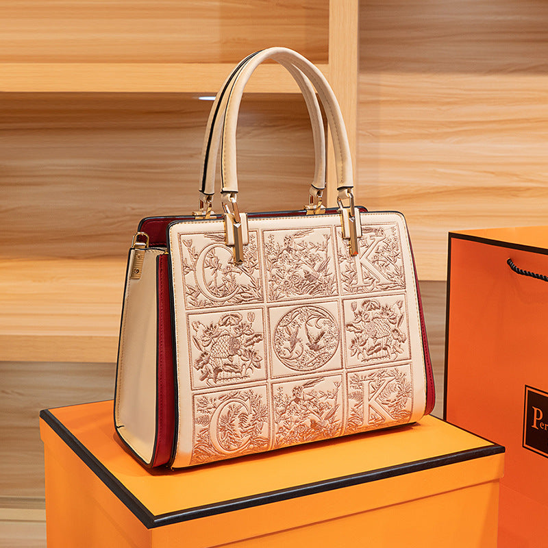 Embroidered Leather Top Handle Handbag - Girly Tea
