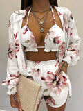 Full Size Halter Neck Cami & Shirt & Shorts 3-Piece Outfit Set Plus Size - Girly Tea