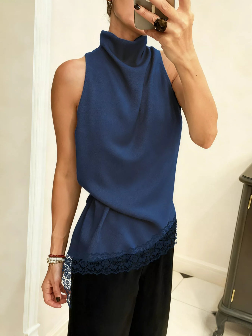 High Neck Lace Trim Cami - Girly Tea