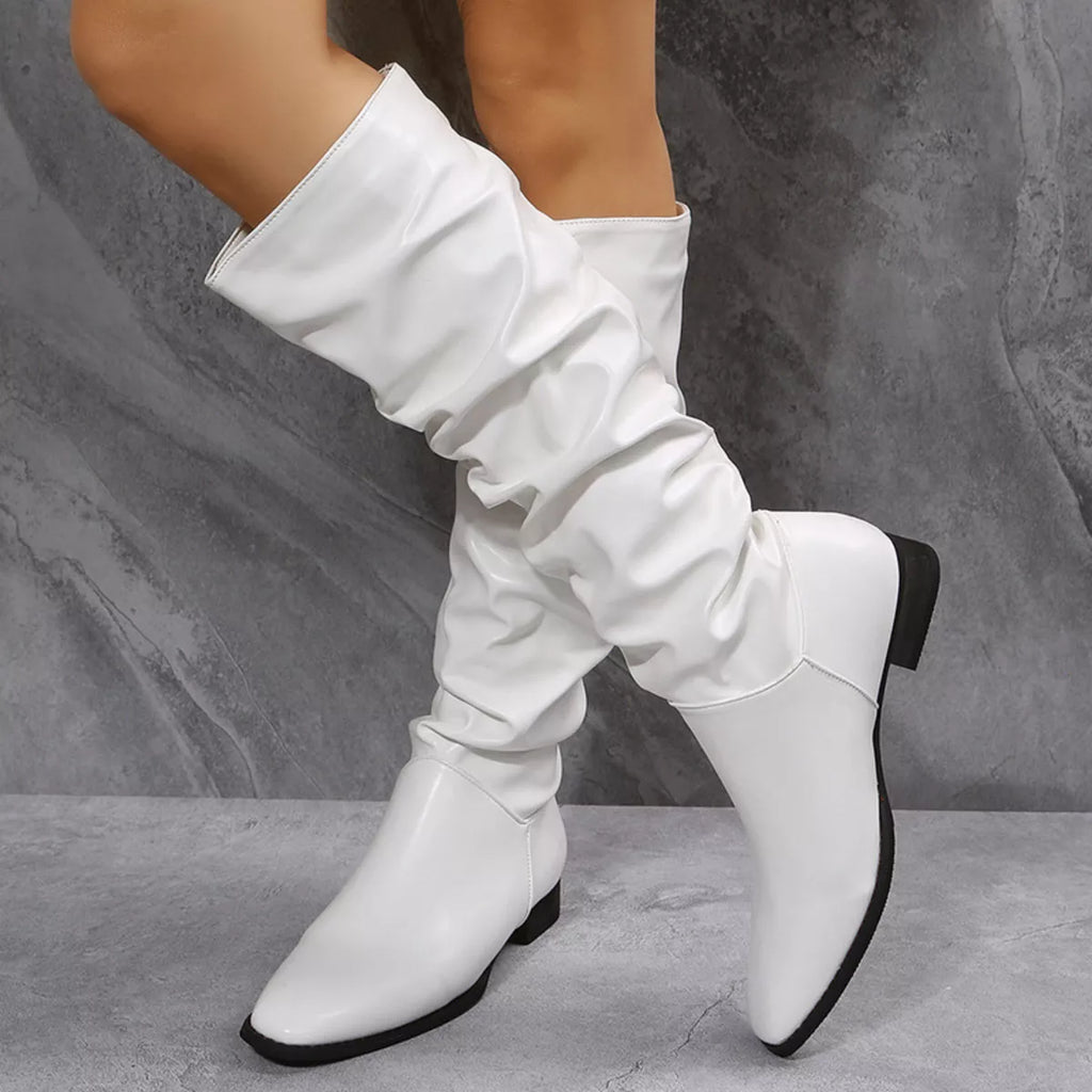 Slouchy Block Heel Boots - Girly Tea