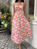 Floral Print Halter Neck Midi Dress - Girly Tea
