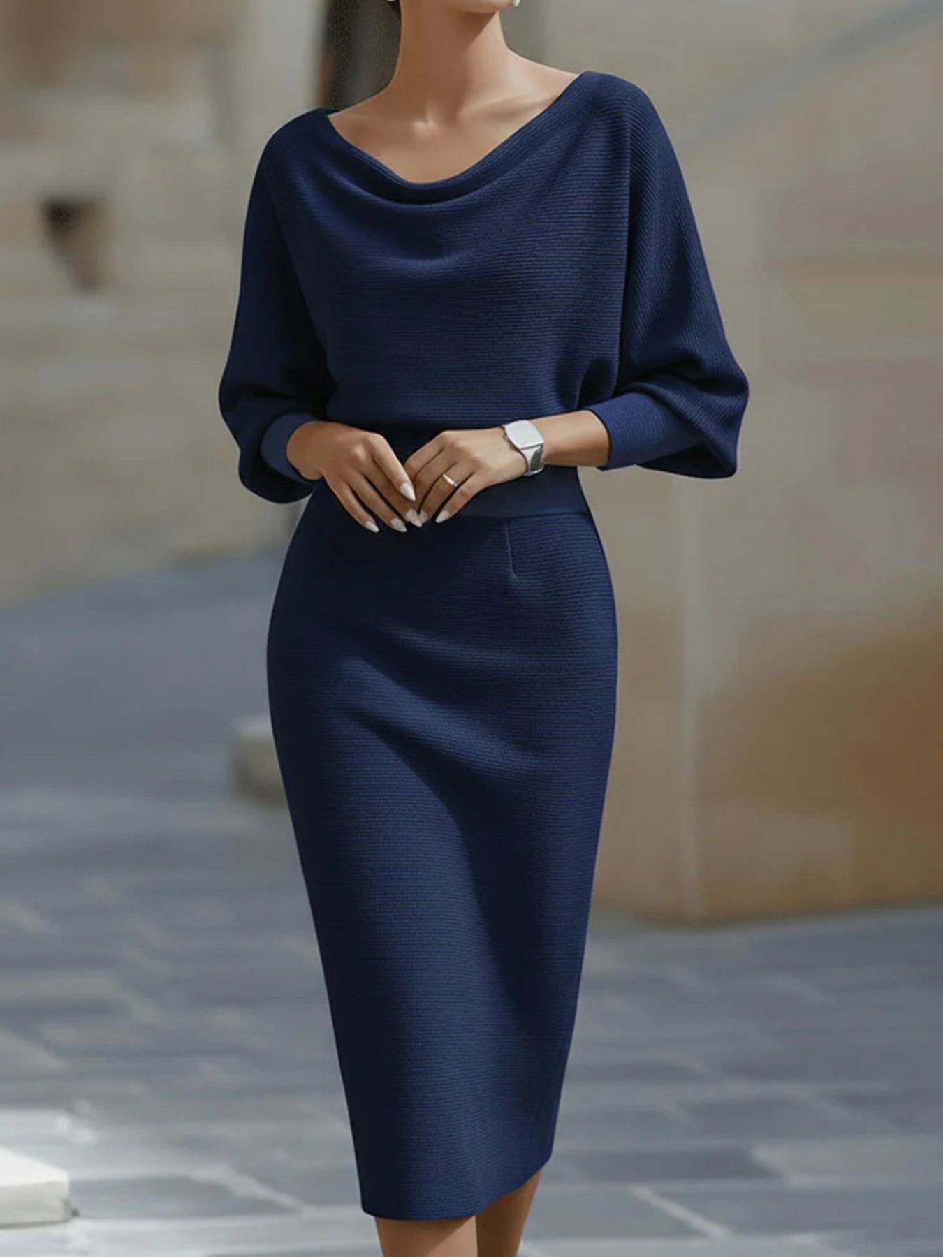 Cowl Neck Knit Bodycon Dress - Girly Tea