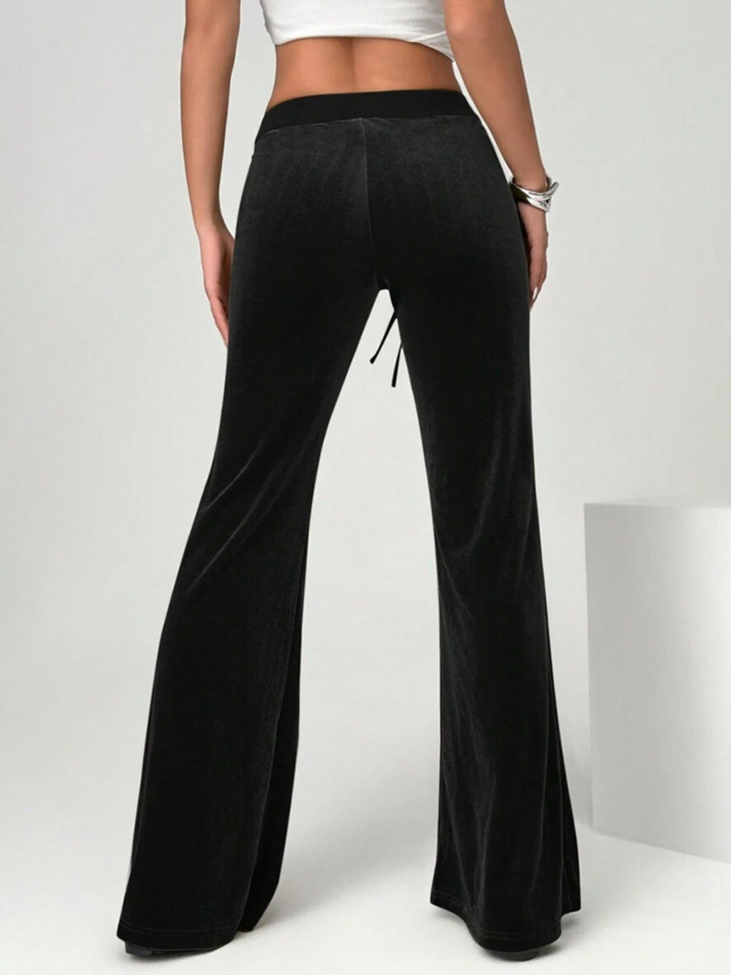 Velvet Flare Pants with Drawstring - Girly Tea
