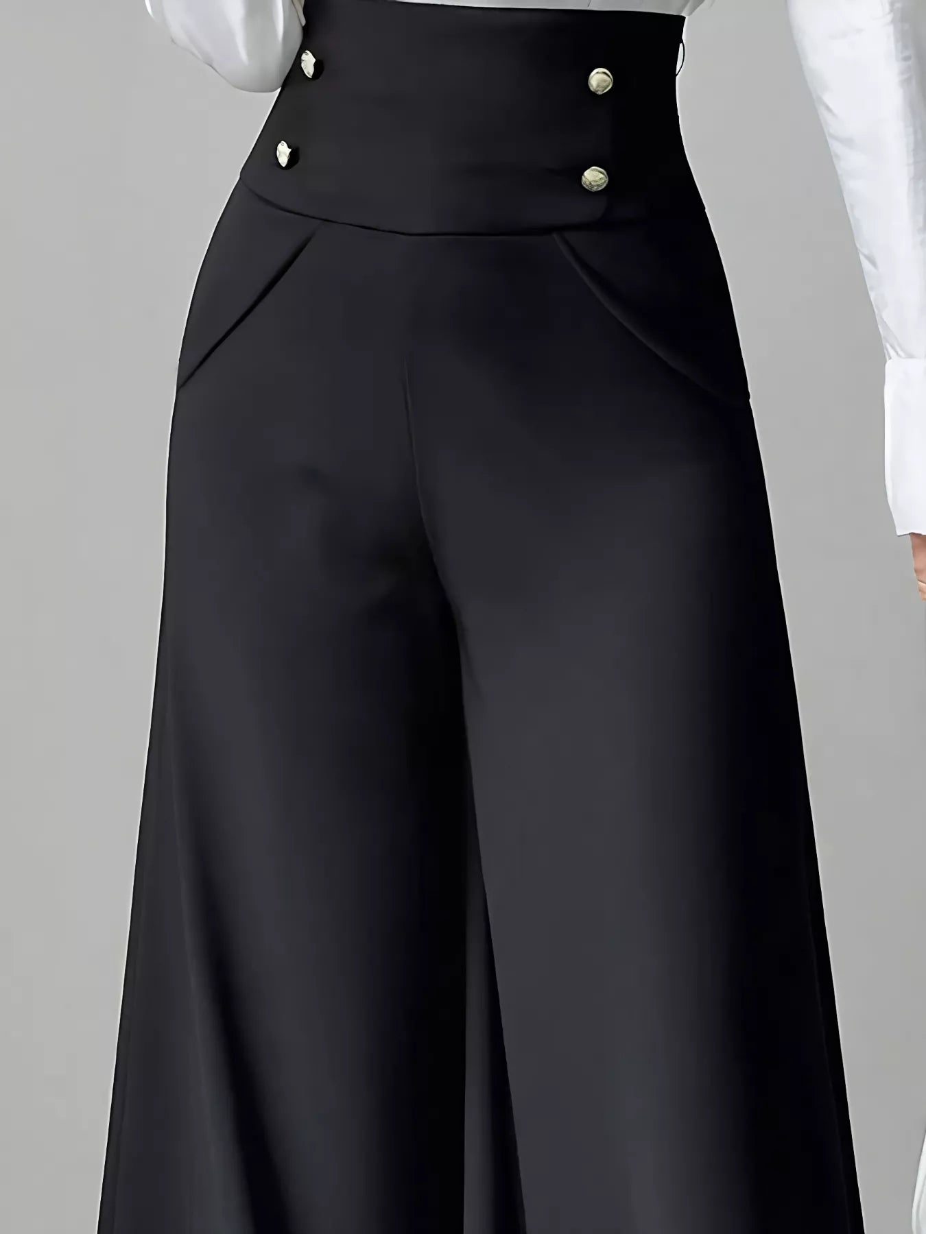 High Waist Wide Leg Button Decor Pants - Girly Tea