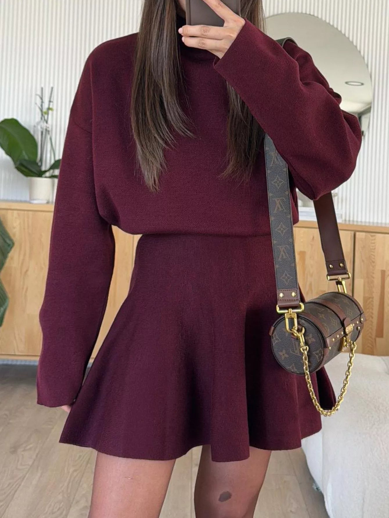 Turtleneck Dropped Shoulder Sweater and Skirt Set - Girly Tea