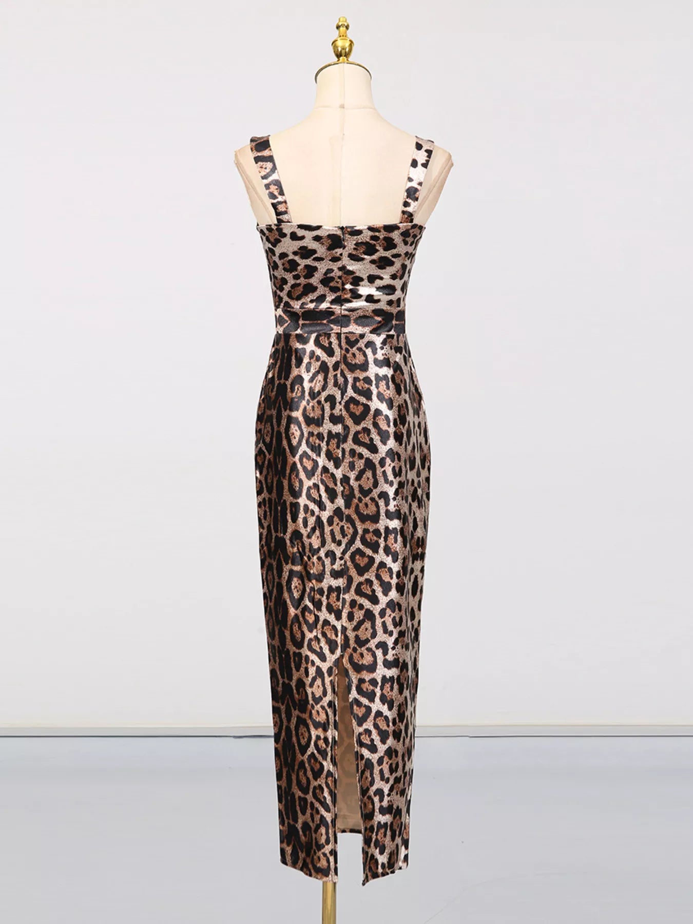 Leopard Print Bodycon Back Slit Midi Dress - Girly Tea