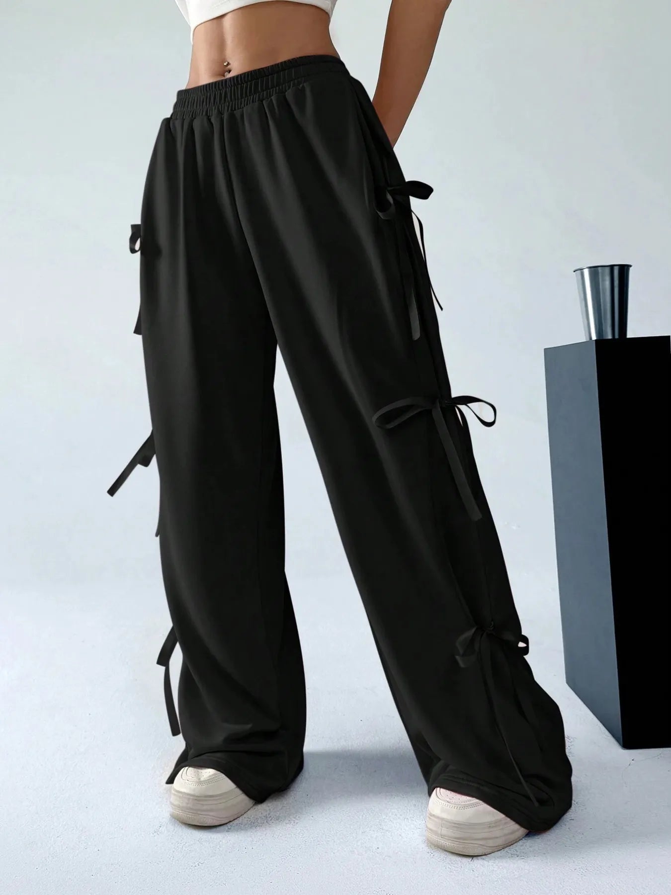 Cargo Wide Leg Pants with Side Tie Details - Girly Tea