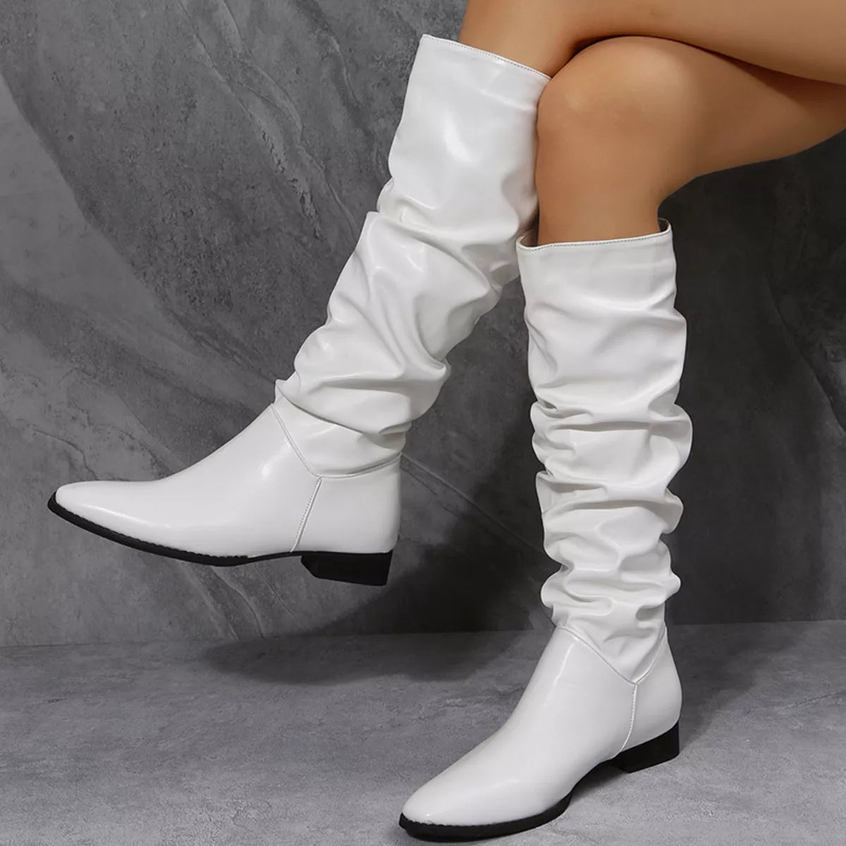 Slouchy Block Heel Boots - Girly Tea