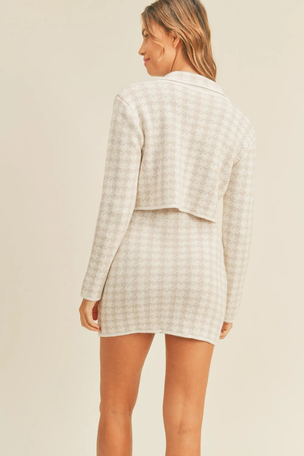 MABLE Houndstooth Cropped Knit Cardigan and Mini Skirt Set - Girly Tea
