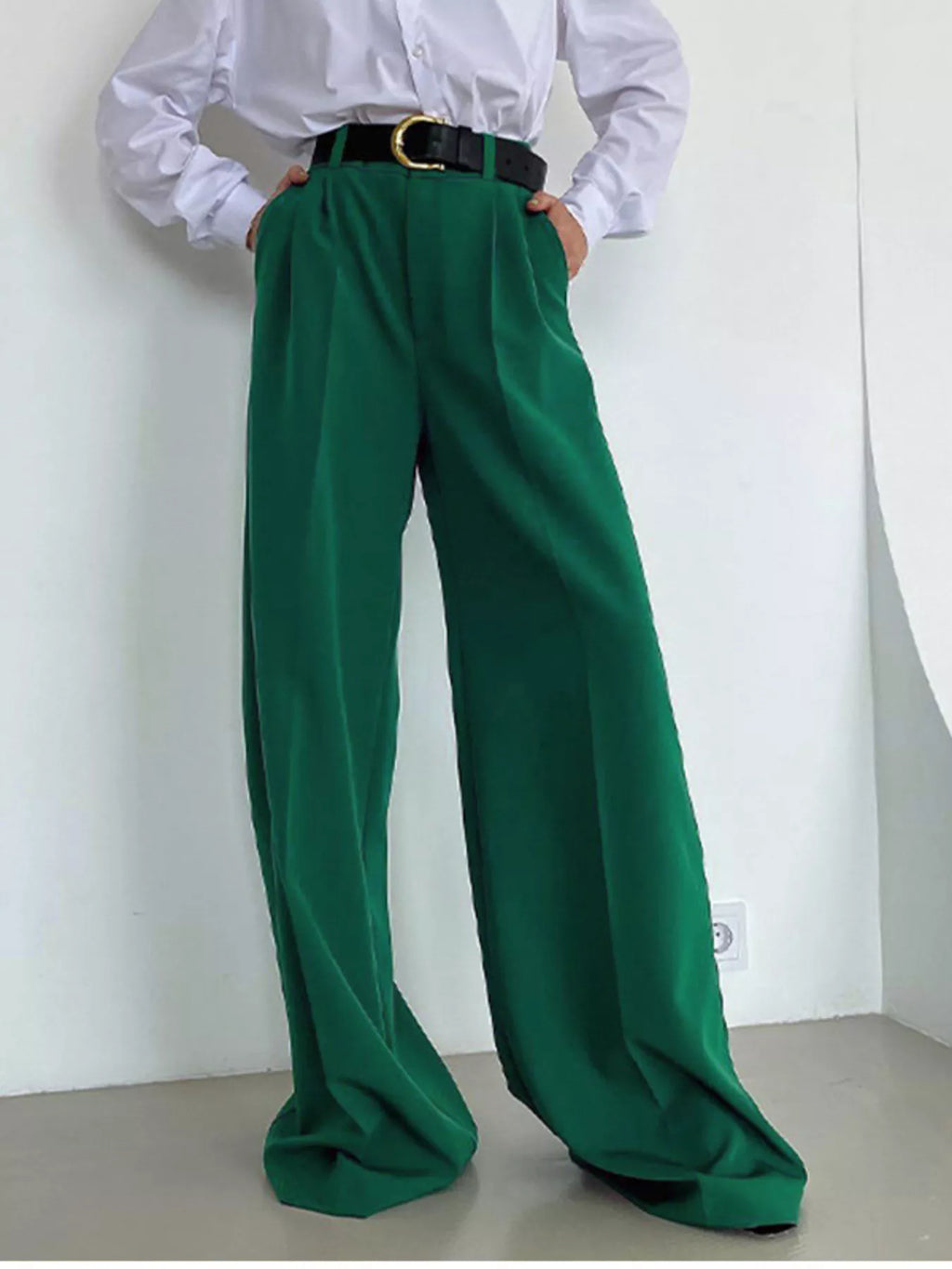 Wide Leg Pleated Pants - Girly Tea
