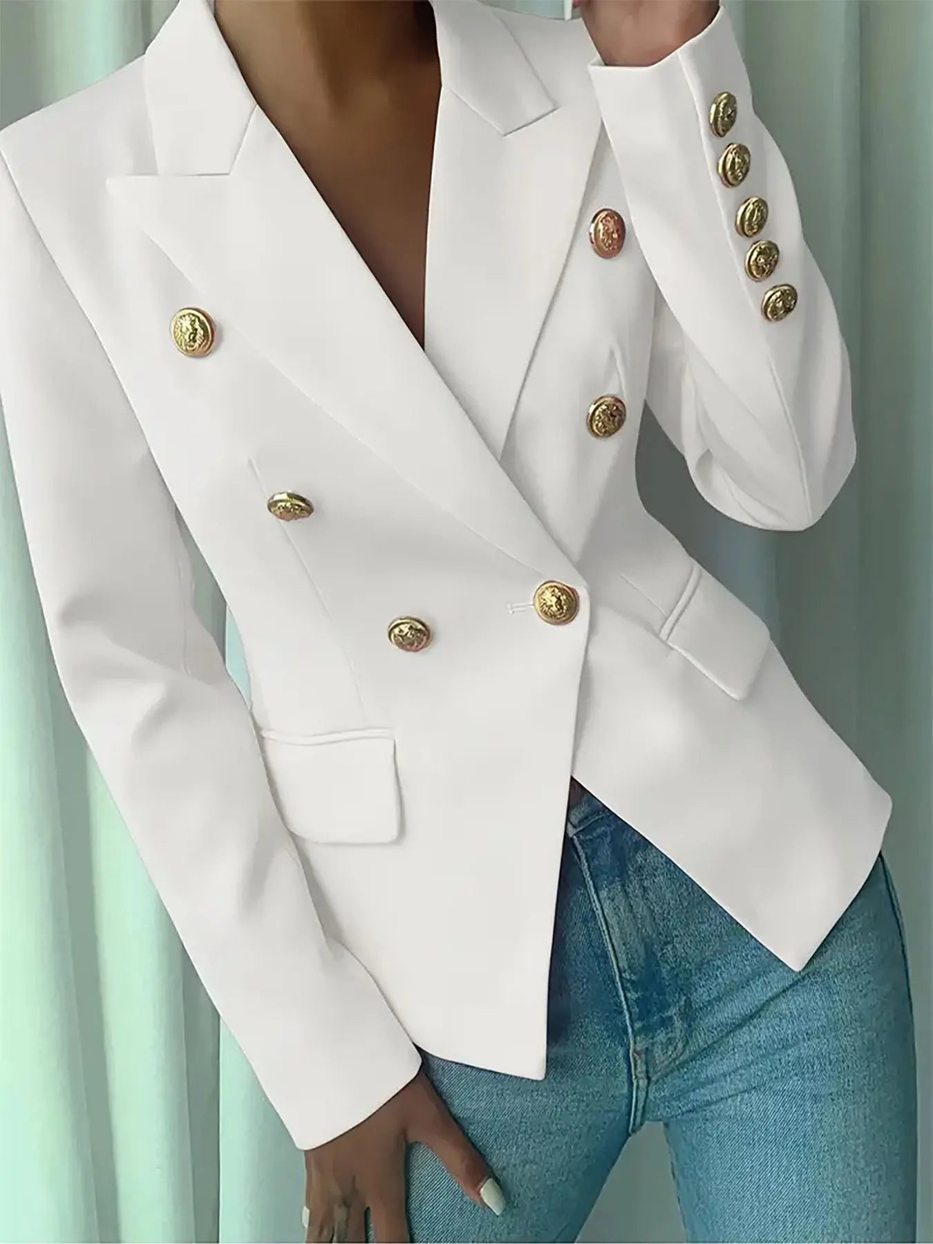 Decor Button Lapel Collar Blazer - Girly Tea