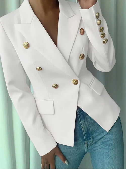 Decor Button Lapel Collar Blazer - Girly Tea