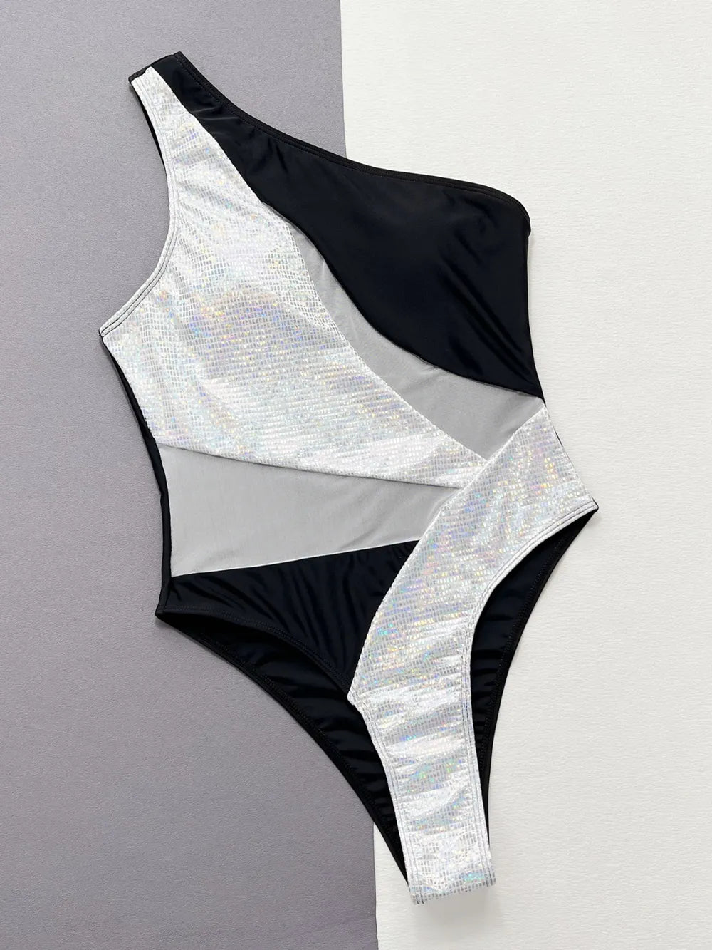 Contrast Panel One-Piece Swimsuit - Girly Tea
