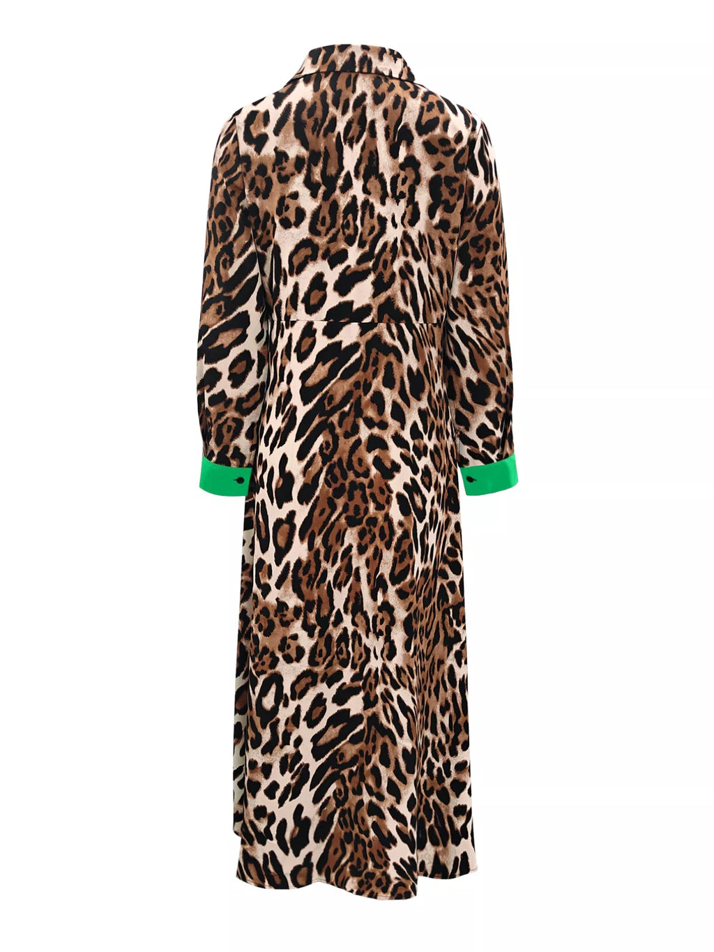 Leopard Print Long Sleeve Shirt Dress with Contrast Trim - Girly Tea