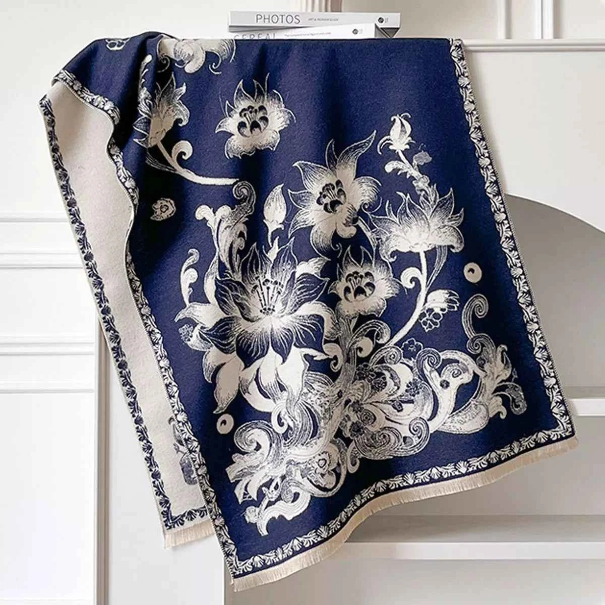Floral Raw Hem Winter Scarf