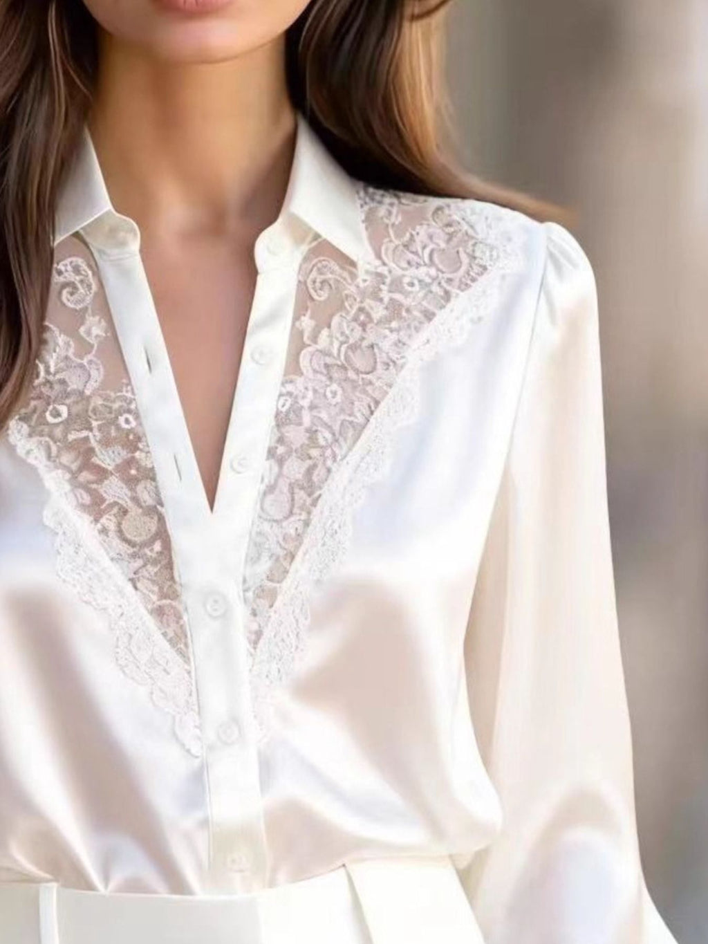 Lace Detail Long Sleeve Shirt - Girly Tea