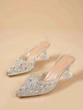 Rhinestone Point Toe Flare Heel Sandals
