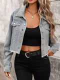 Studded Raw Hem Denim Jacket - Girly Tea