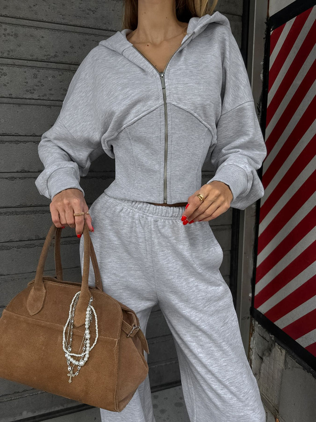 Zip Up Hoodie & Wide Leg Pants Set - Girly Tea