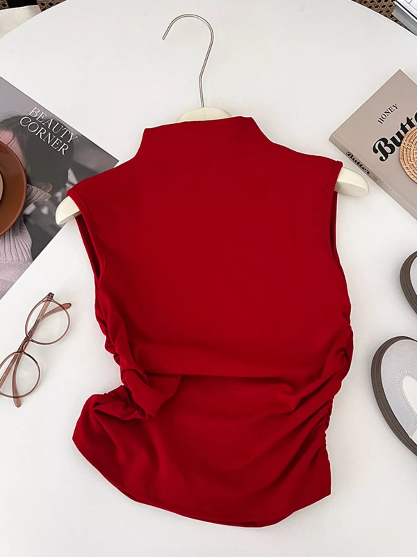 Ruched Mock Neck Tank - Girly Tea